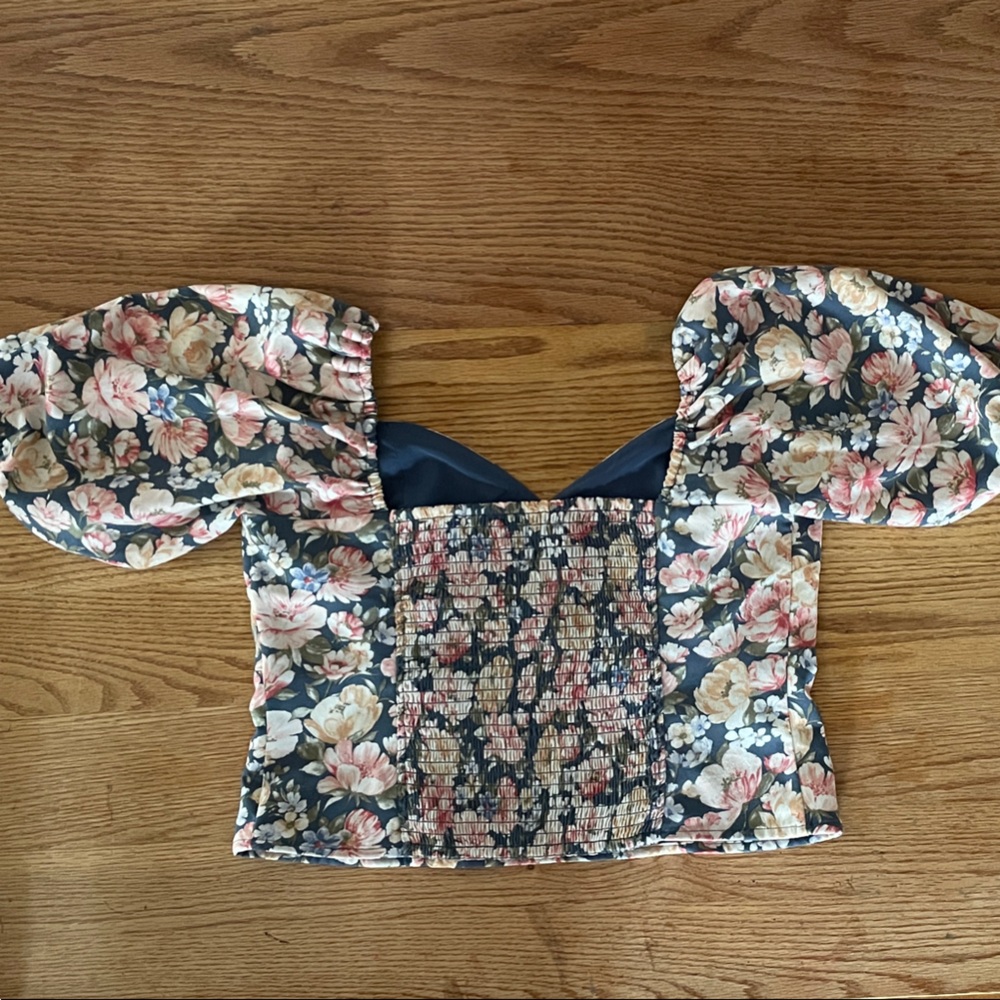 Abercrombie & Fitch Floral Puff Sleeve Blouse - Pink and Blue - Picture 5 of 5